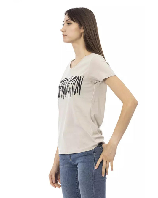 Short Sleeve T-shirt with V-neck and Front Print S Women