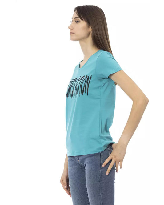 Short Sleeve T-shirt With V-neck and Front Print L Women
