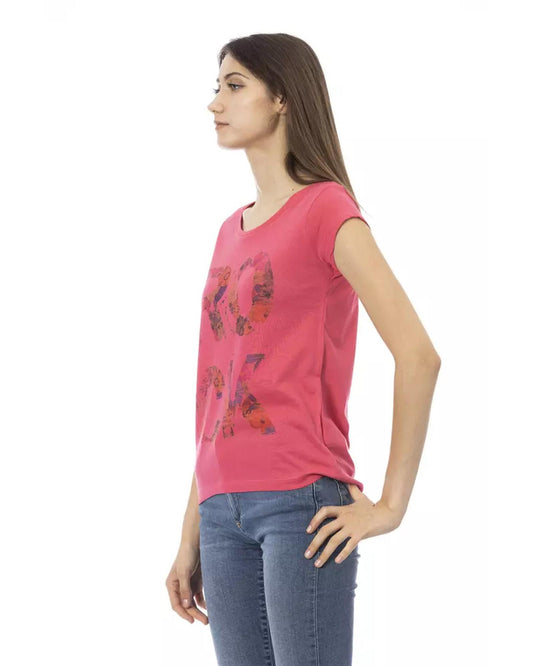 Front Print Short Sleeve T-shirt with Round Neck L Women