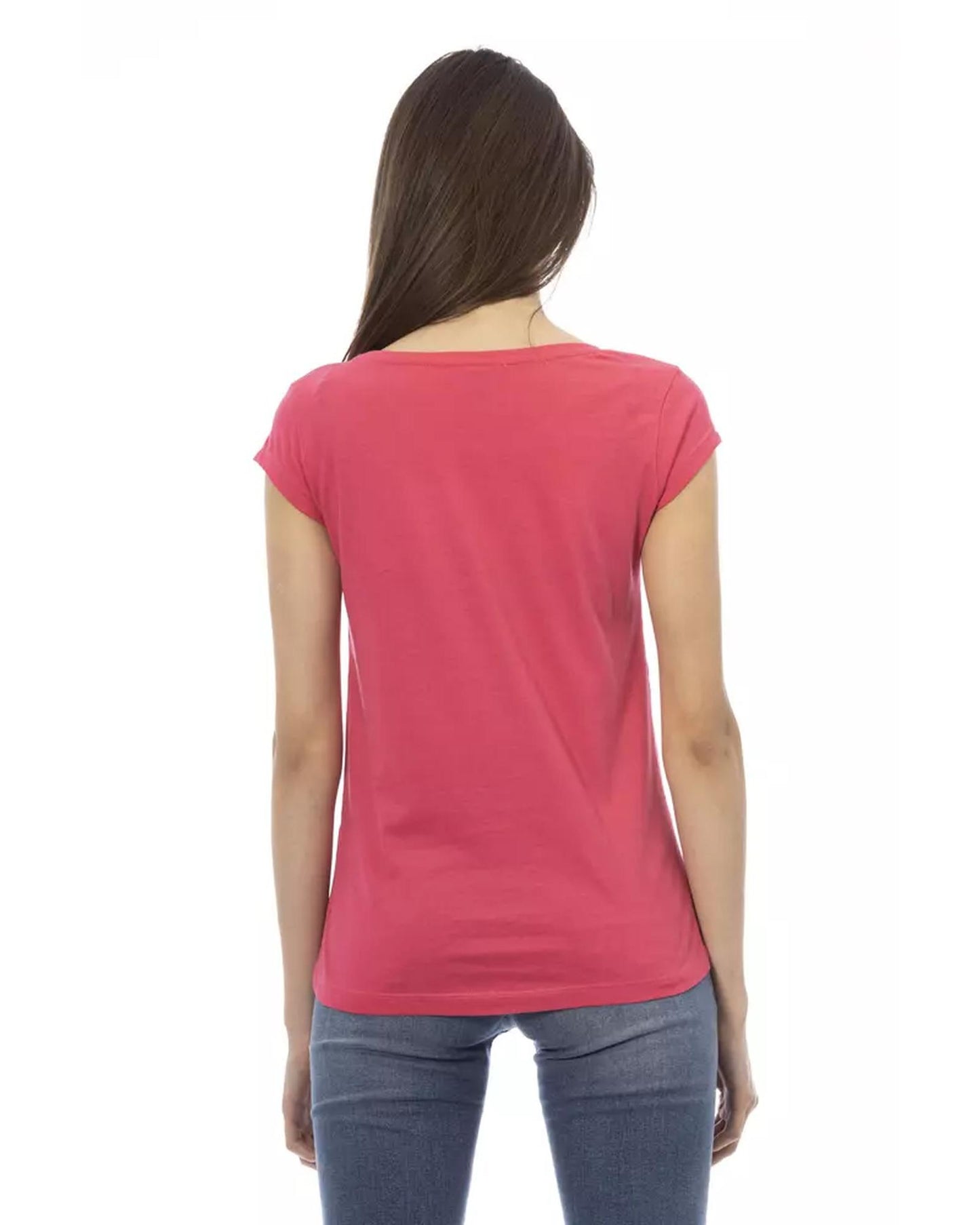 Front Print Short Sleeve T-shirt with Round Neck L Women