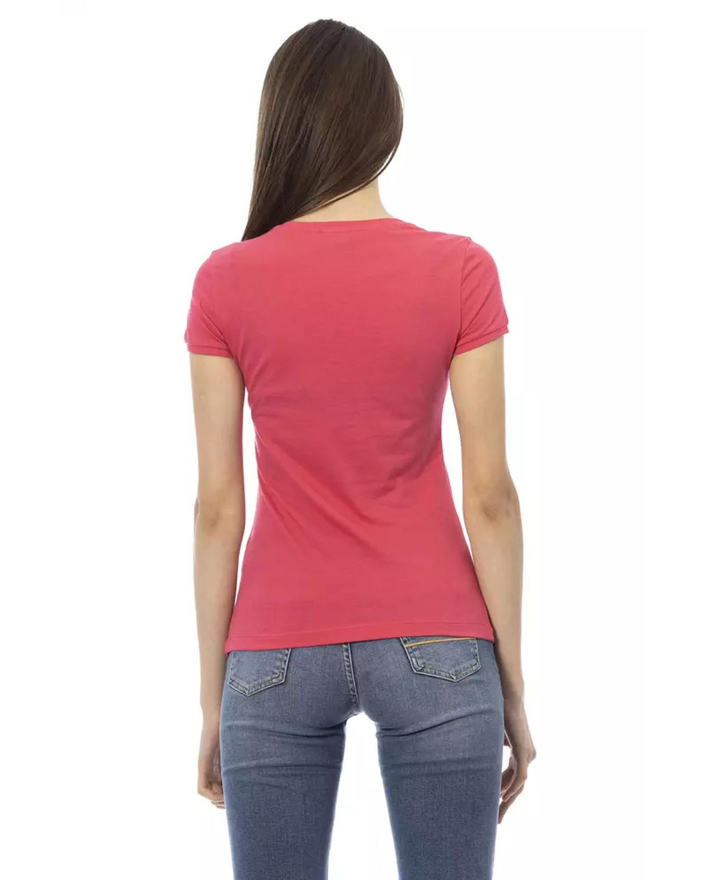Short Sleeve T-shirt with V-neck and Front Print L Women