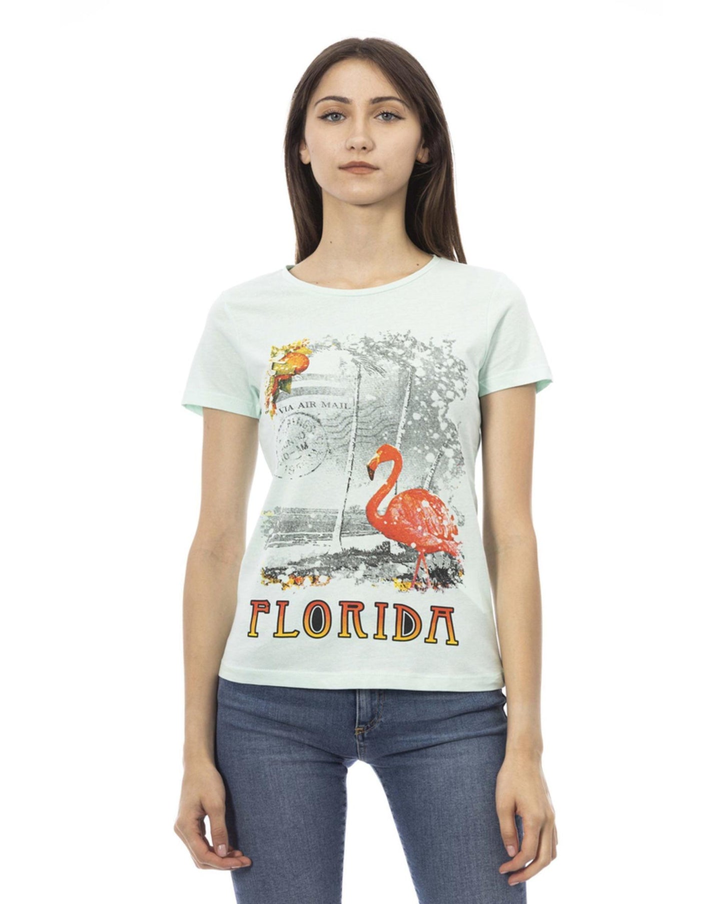 Short Sleeve T-shirt with Round Neck - Front Print XL Women