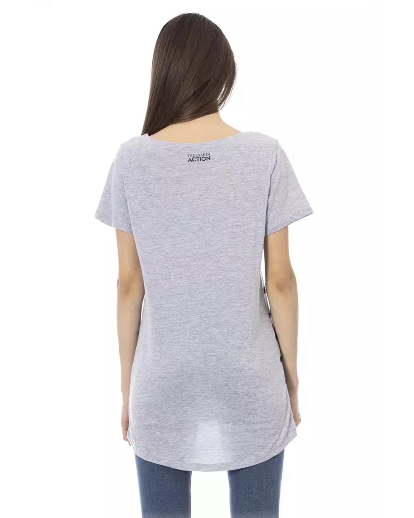 Short Sleeve Round Neck T-shirt with Front Print L Women