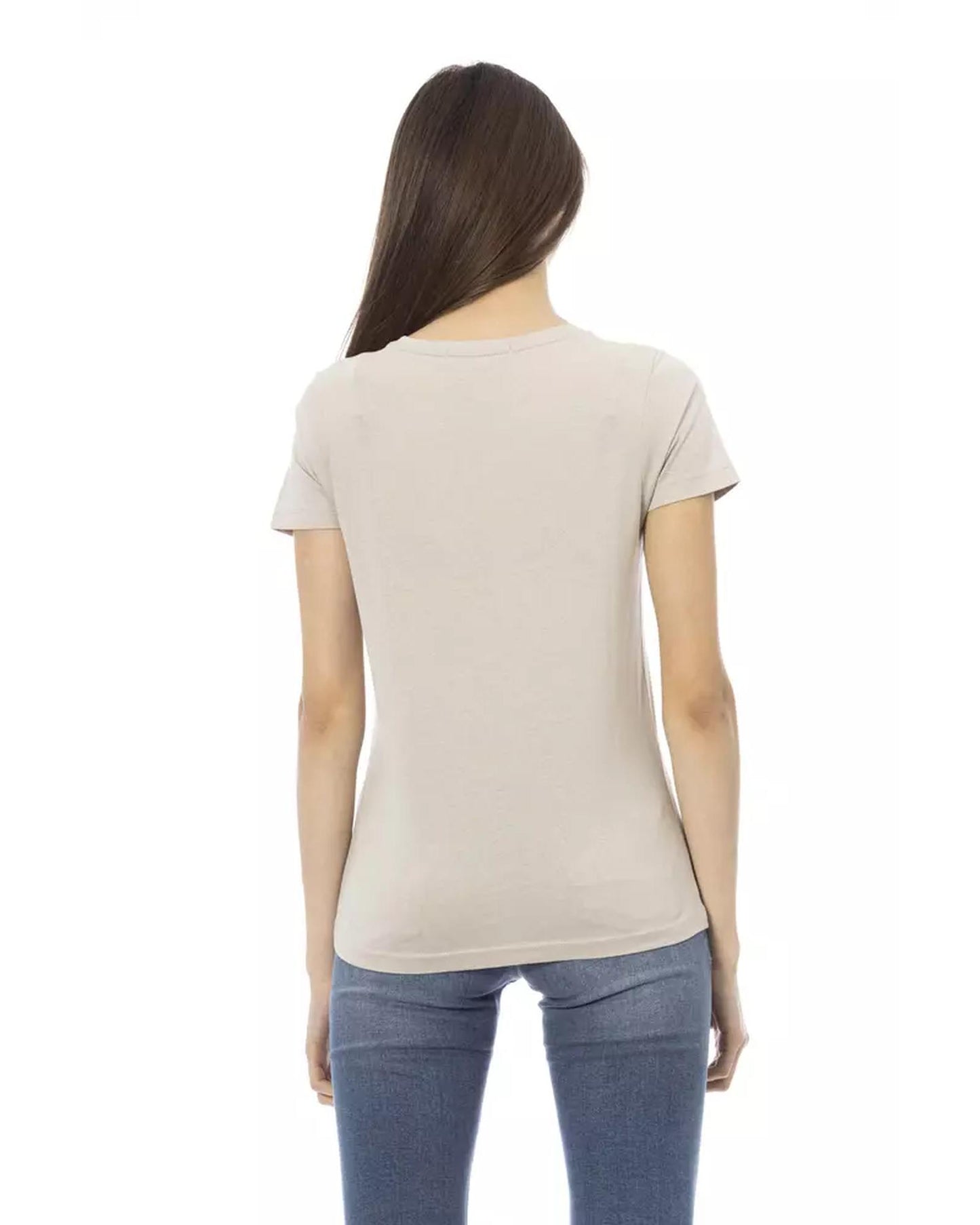 Short Sleeve T-shirt with Round Neck and Front Print XL Women