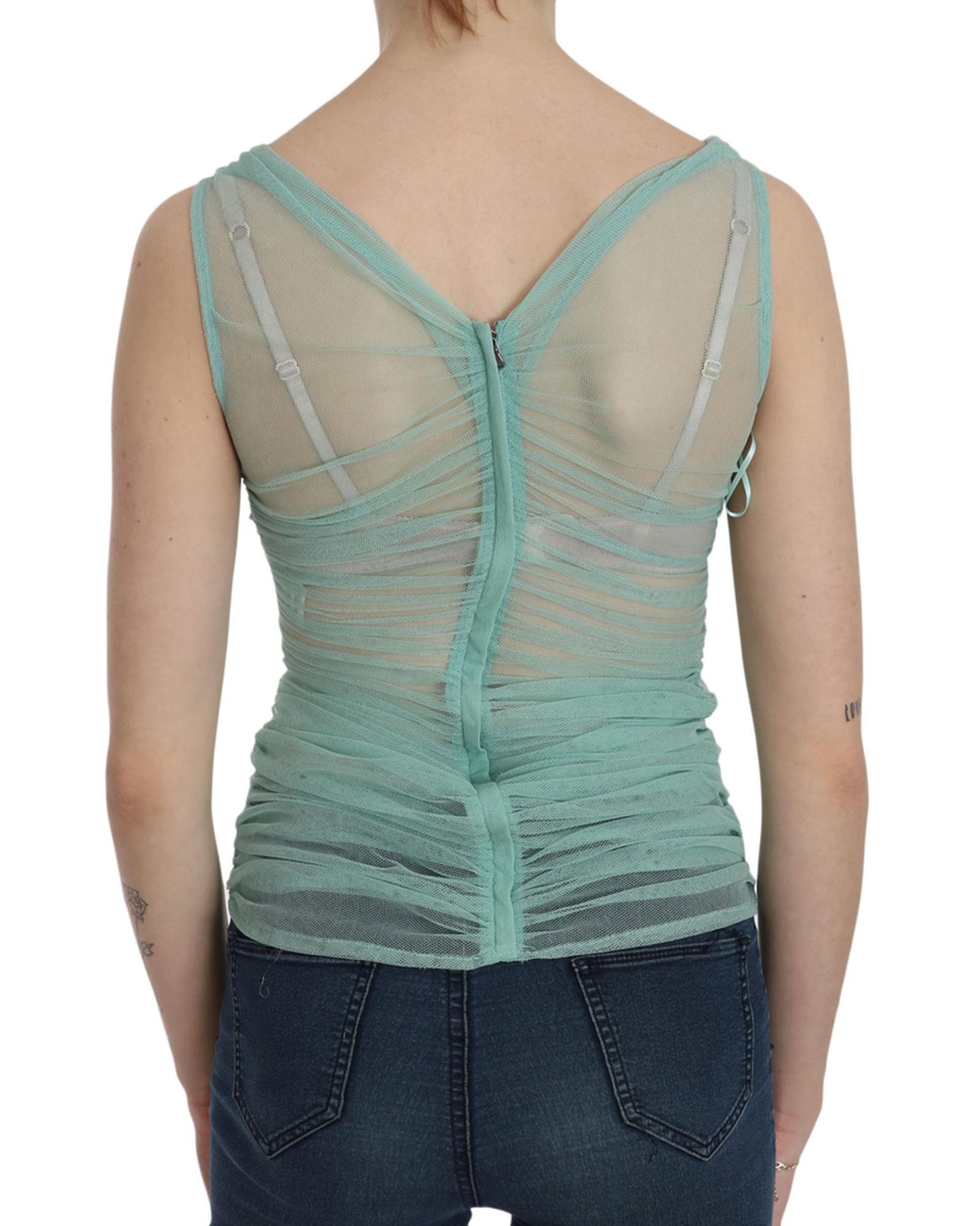 Sleeveless V-Neck Mesh Blouse Top with Logo Details 38 IT Women