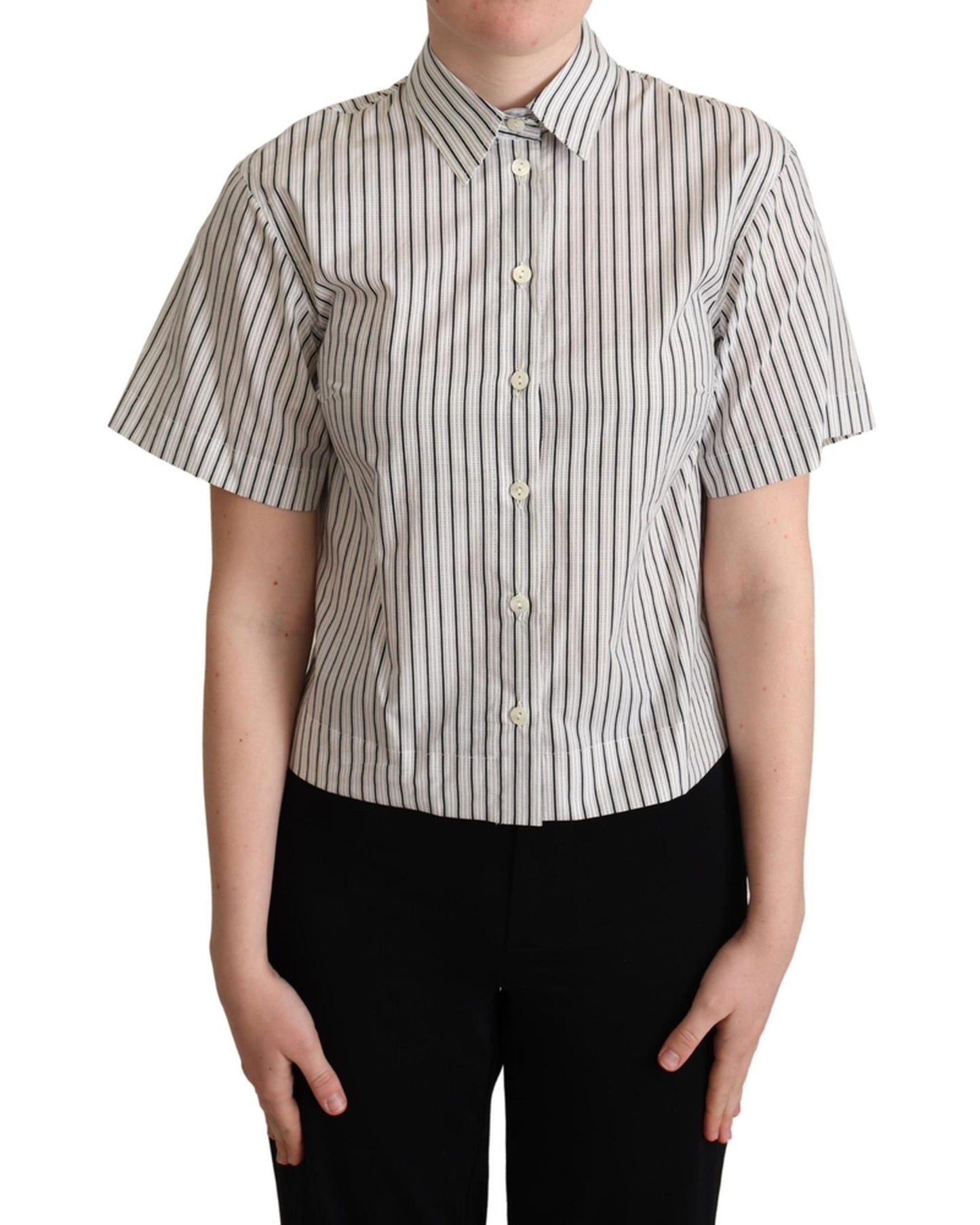 Striped Cotton Polo with Collar and Buttons 40 IT Women