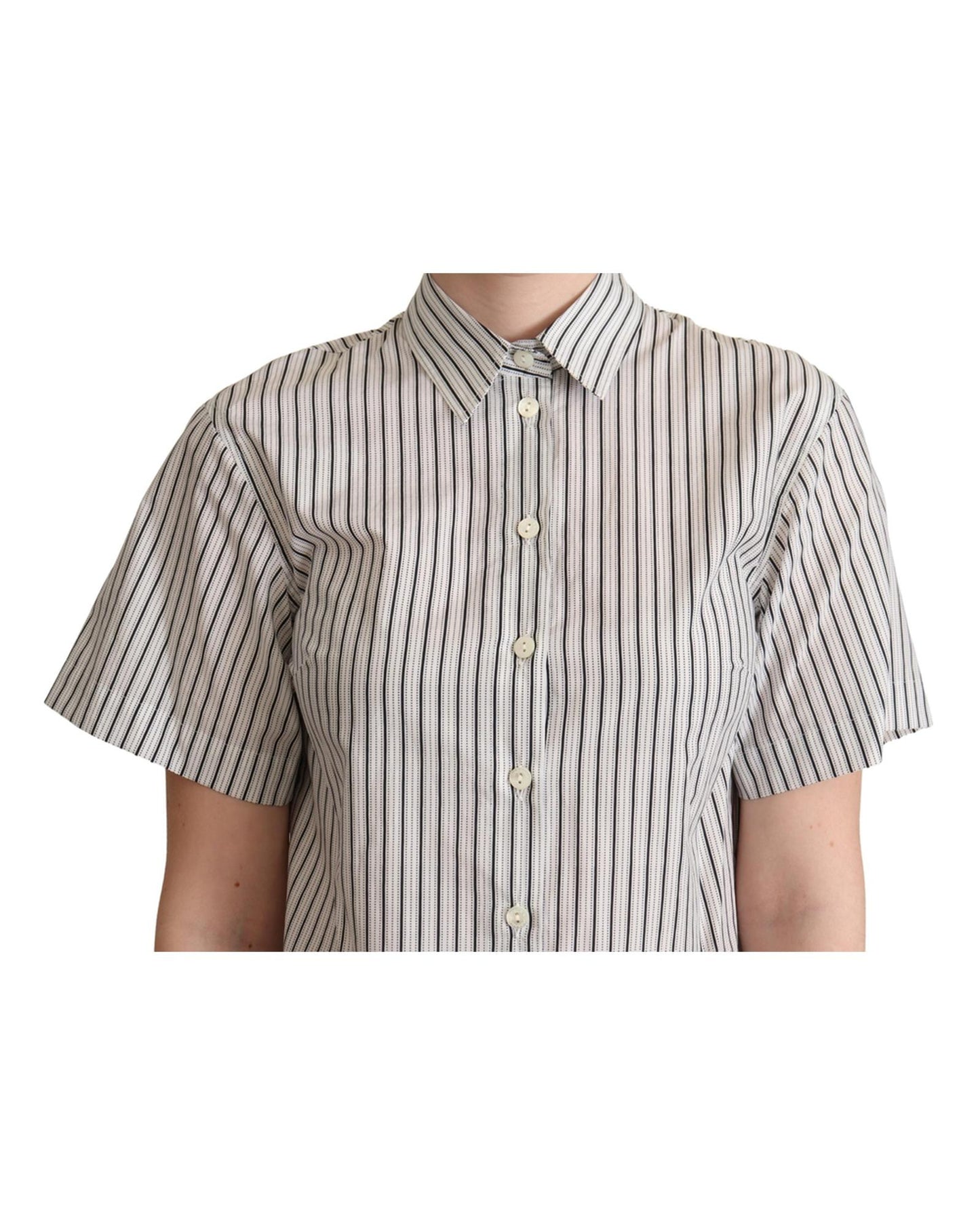 Striped Cotton Polo with Collar and Buttons 40 IT Women
