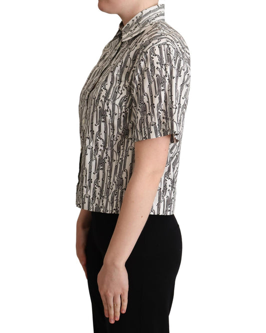 Floral Design Cotton Polo with Collar and Button Placket 46 IT Women