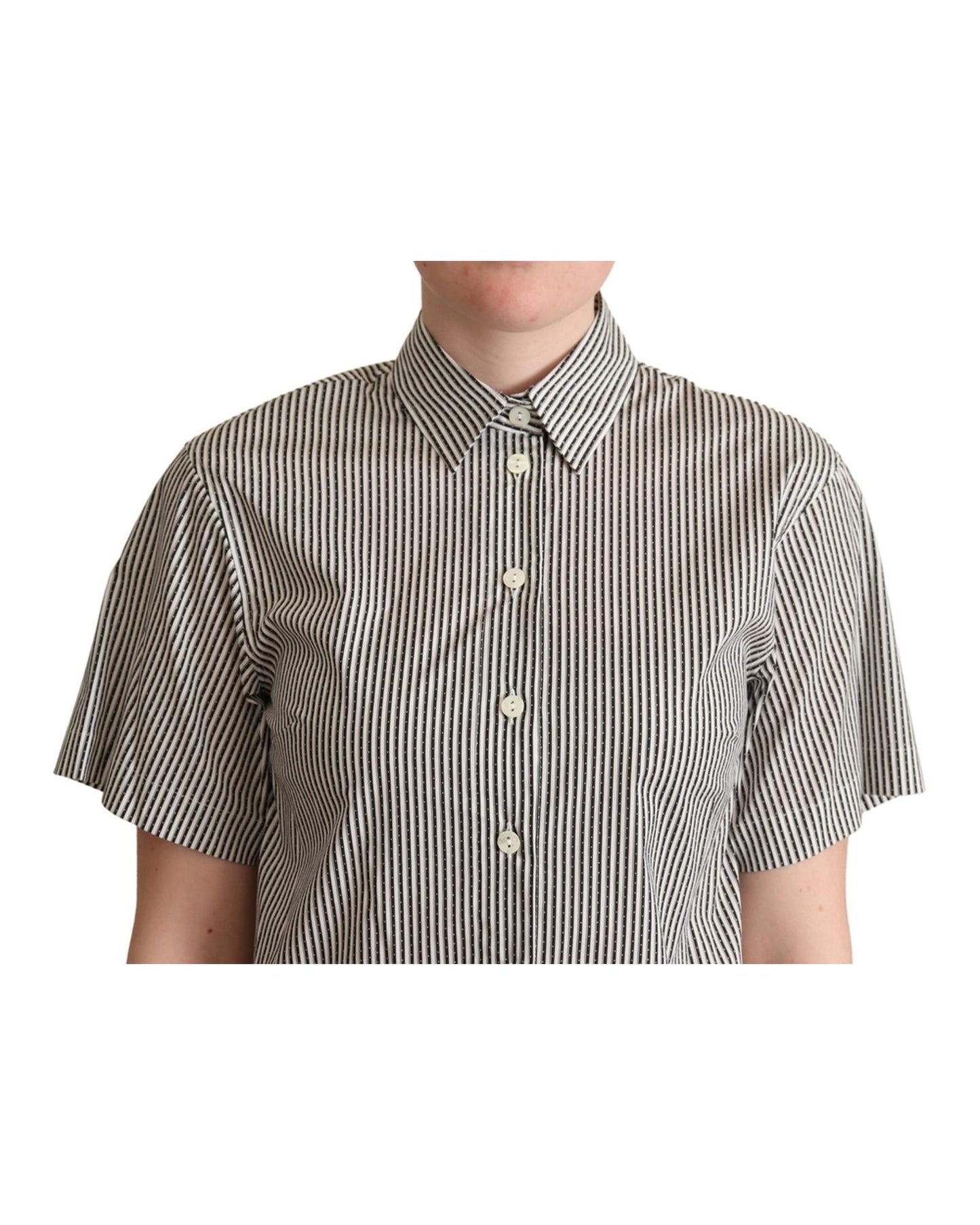 Striped Cotton Polo with Collar and Button Placket 40 IT Women