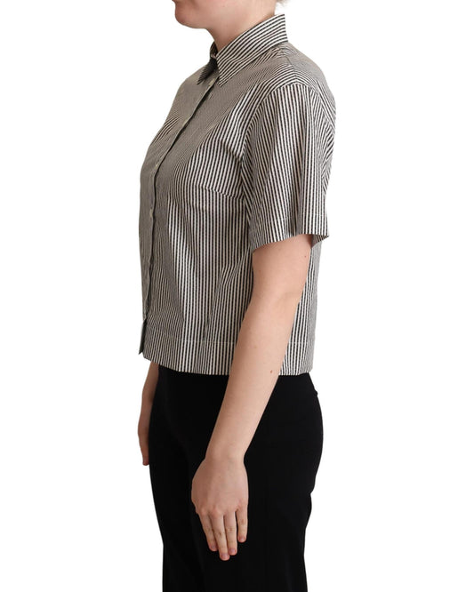 Striped Cotton Polo with Collar and Button Placket 42 IT Women