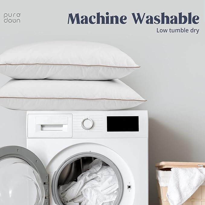 Puredown Goose Feathers and Down Pillow with Diamond Quilting Breathable Downproof Cover, Pack of 2, Standard Size