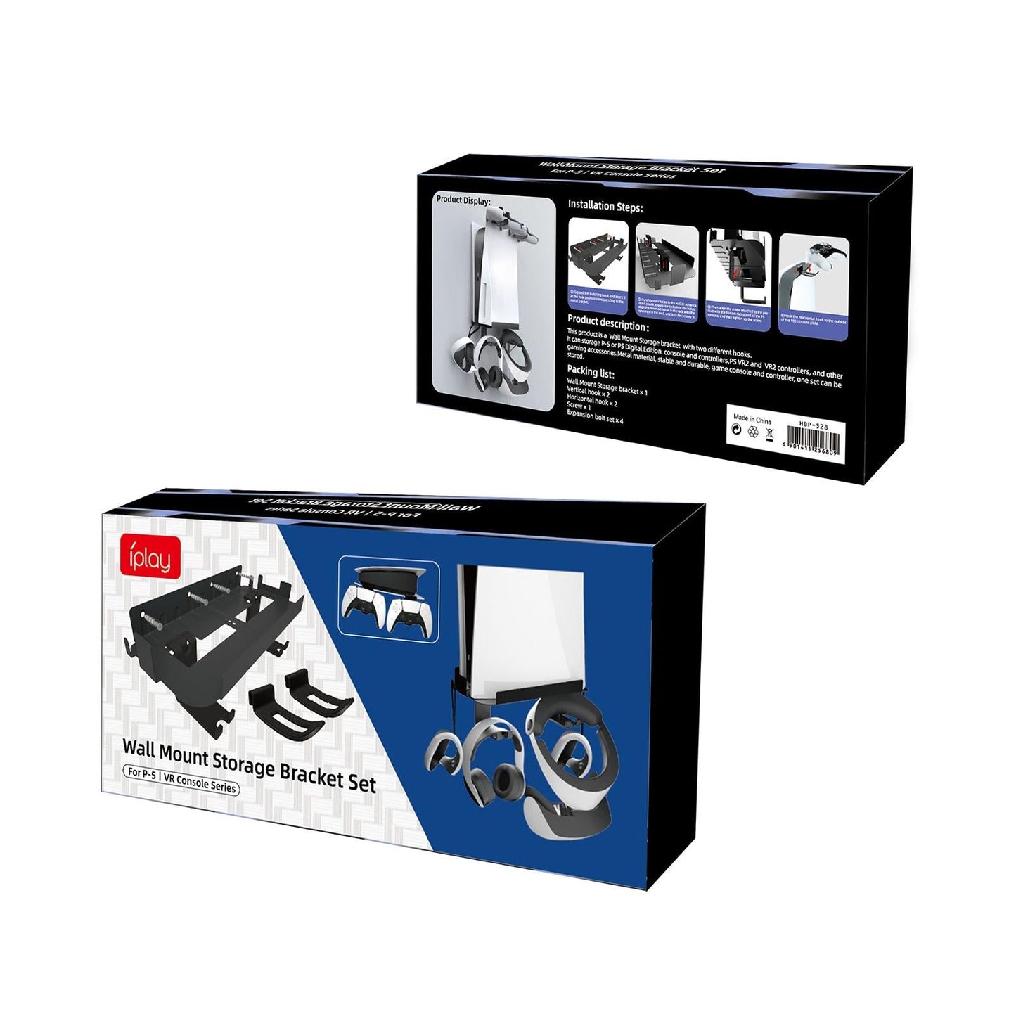 Wall-Mounted Bracket For Ps5 Console With Controller Vr Glasses And Headphone Storage - Black