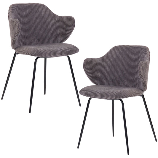 Set of 2 Dining Chairs with Corduroy Cord Fabric in Dark Grey Lincoln