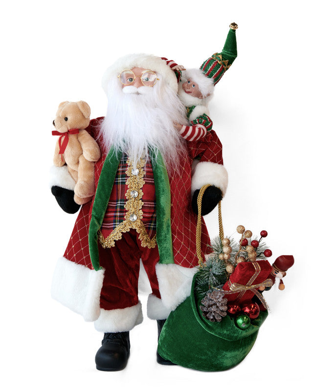 LUXURY SANTA WITH BEAR & ELF 61CM