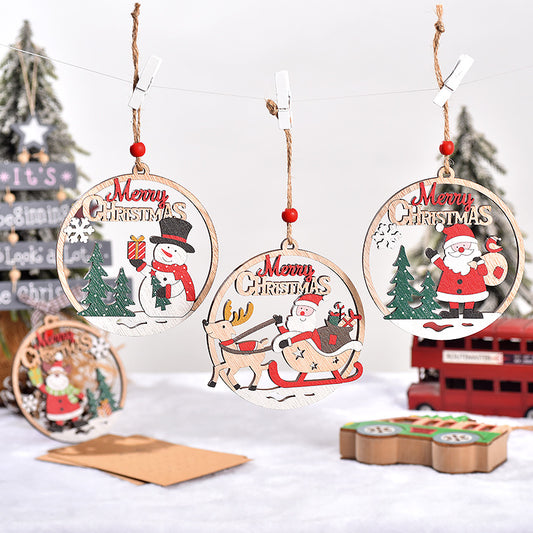 Set of 4 Wooden Christmas Hanging Ornaments – Santa, Snowman, and Reindeer Decorations (2 set, 8 pieces in total))