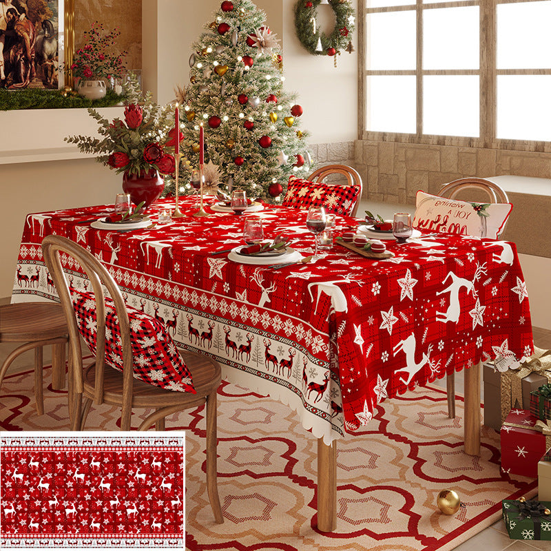 Christmas Reindeer Pattern Tablecloth - Festive Red Holiday Table Cover for Dining and Home Decor 140*220cm