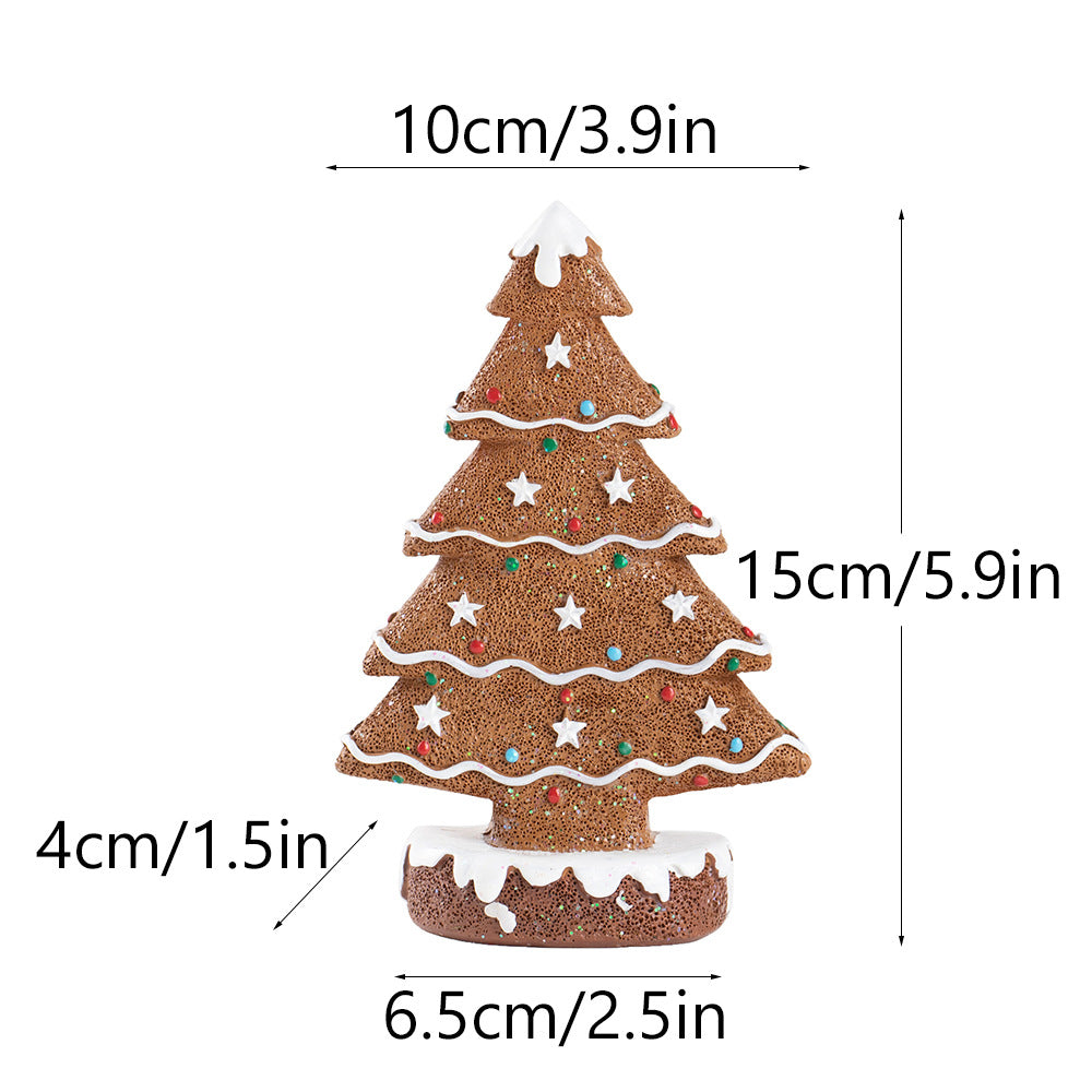 2 Pcs (1 Yellow + 1 Brown) Charming Gingerbread Christmas Tree Figurine - Festive Resin Holiday Table Decor Ornament