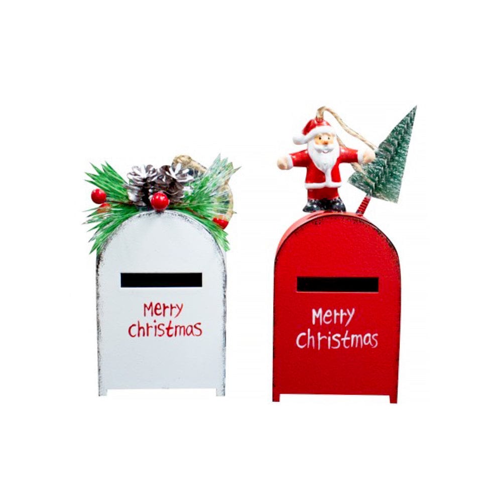 2 Assorted Metal Santa Letter Box Ornament Christmas Decoration