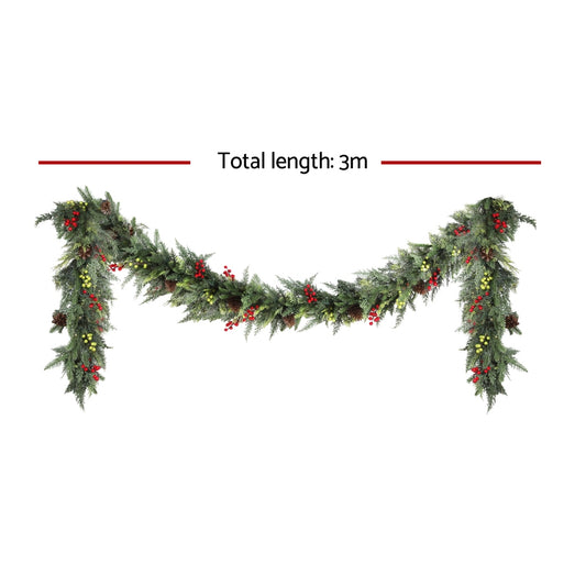 Jingle Jollys 3M Christmas Garland Pre-lit LED with Pine Cones Xmas Decor Green