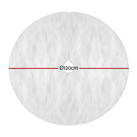 Jingle Jollys Christmas Tree Skirt 120cm Plush Xmas Fluffy Ornaments Decor White