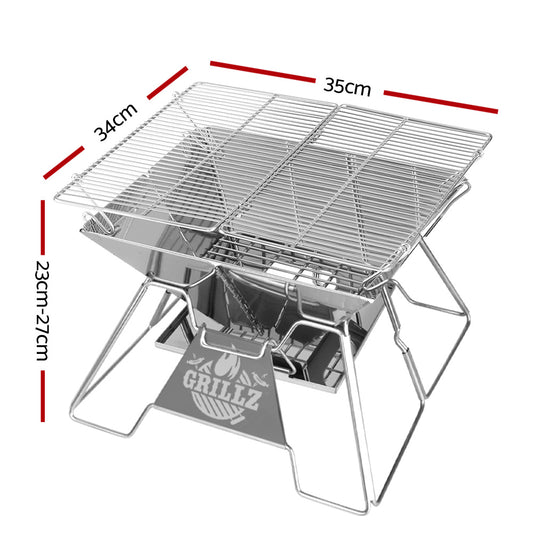 Grillz Camping Fire Pit BBQ 2-in-1 Grill Smoker Outdoor Portable Stainless Steel