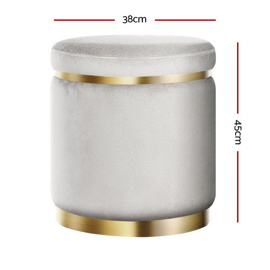 Artiss Round Velvet Ottoman Foot Stool Foot Rest Pouffe Pouf Padded Seat Grey