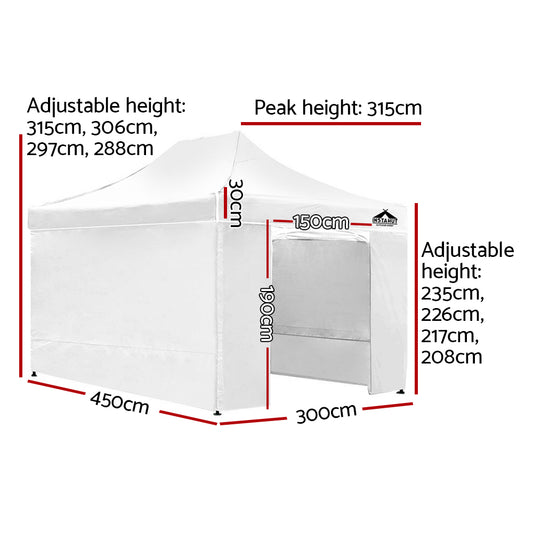 Instahut Gazebo Pop Up Marquee 3x4.5m Folding Wedding Tent Gazebos Shade White