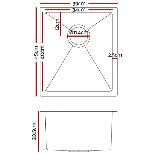 Cefito 39cm x 45cm Stainless Steel Kitchen Sink Under/Top/Flush Mount Silver