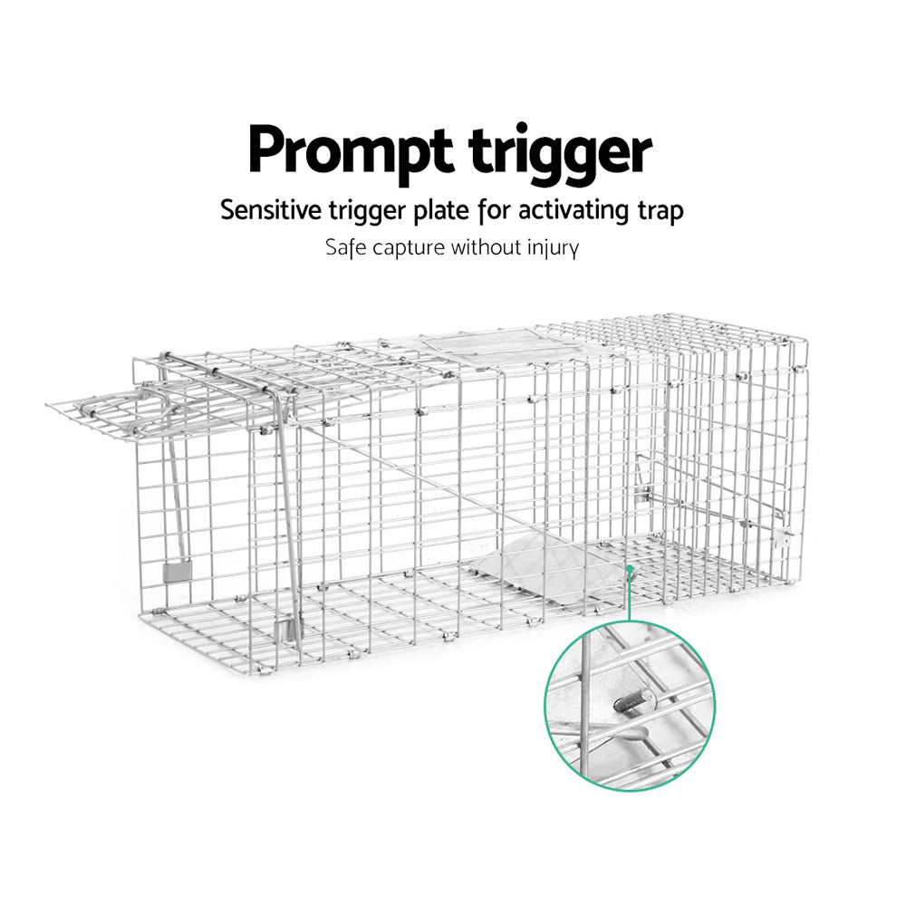 Set of 2 Humane Animal Trap Cage 66 x 23 x 25cm - Silver