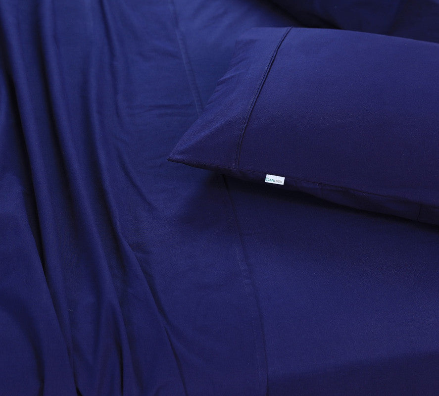 Elan Linen 100% Egyptian Cotton Vintage Washed 500TC Navy Blue King Bed Sheets Set