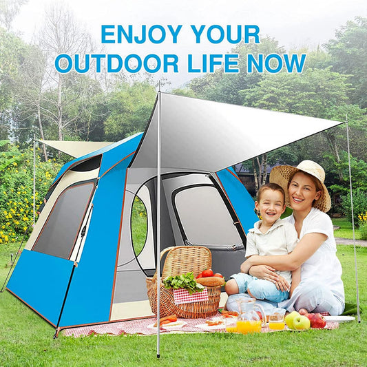 Instant Pop Up Tent For Hiking 2/3/4 Person Camping Tents, Waterproof Windproof Family Tent With Top Rainfly, Easy Set Up, Portable With Carry Bag, With UV Protection / BLUE