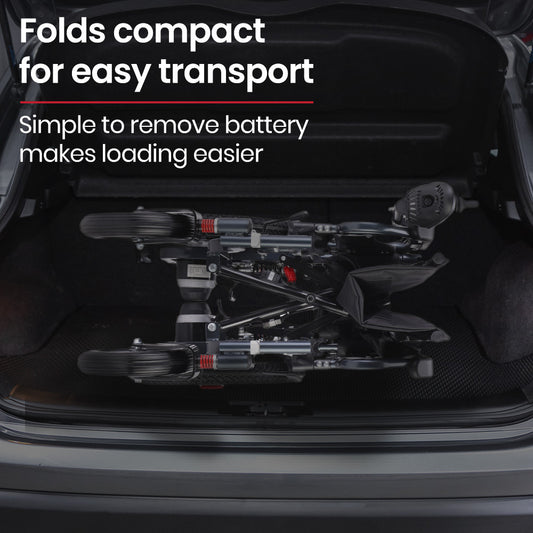 EQUIPMED Electric Folding Wheelchair, Folding, XL Wide Seat, Long Range, Lithium Battery, Black