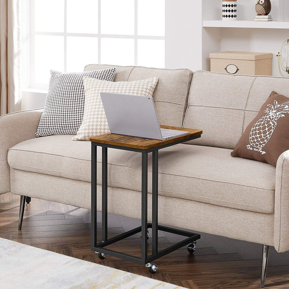 VASAGLE End Table Side Table Coffee Table with Steel Frame and Castors Rustic Brown and Black LNT50X