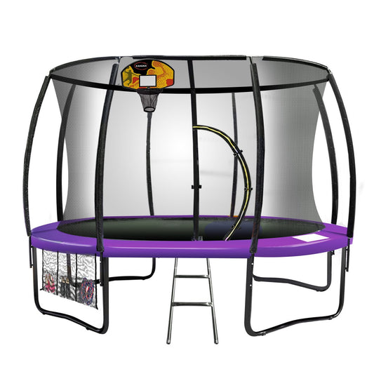 Kahuna 8ft Outdoor Trampoline Kids Children With Safety Enclosure Mat Pad Net Ladder Basketball Hoop Set - Purple