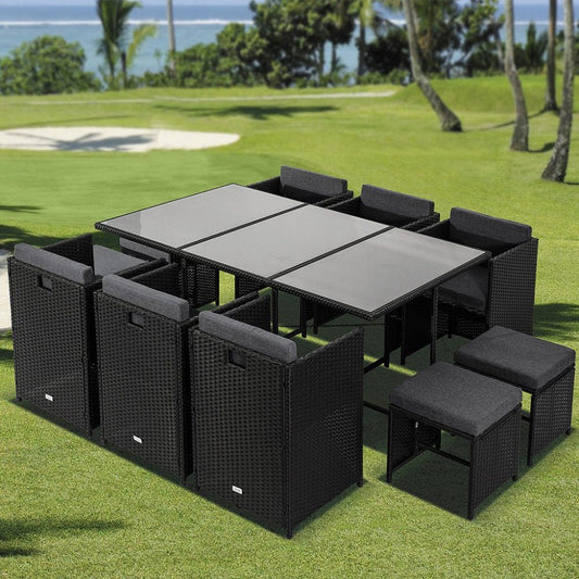 Bali 11 Piece Outdoor Dining Set – Black