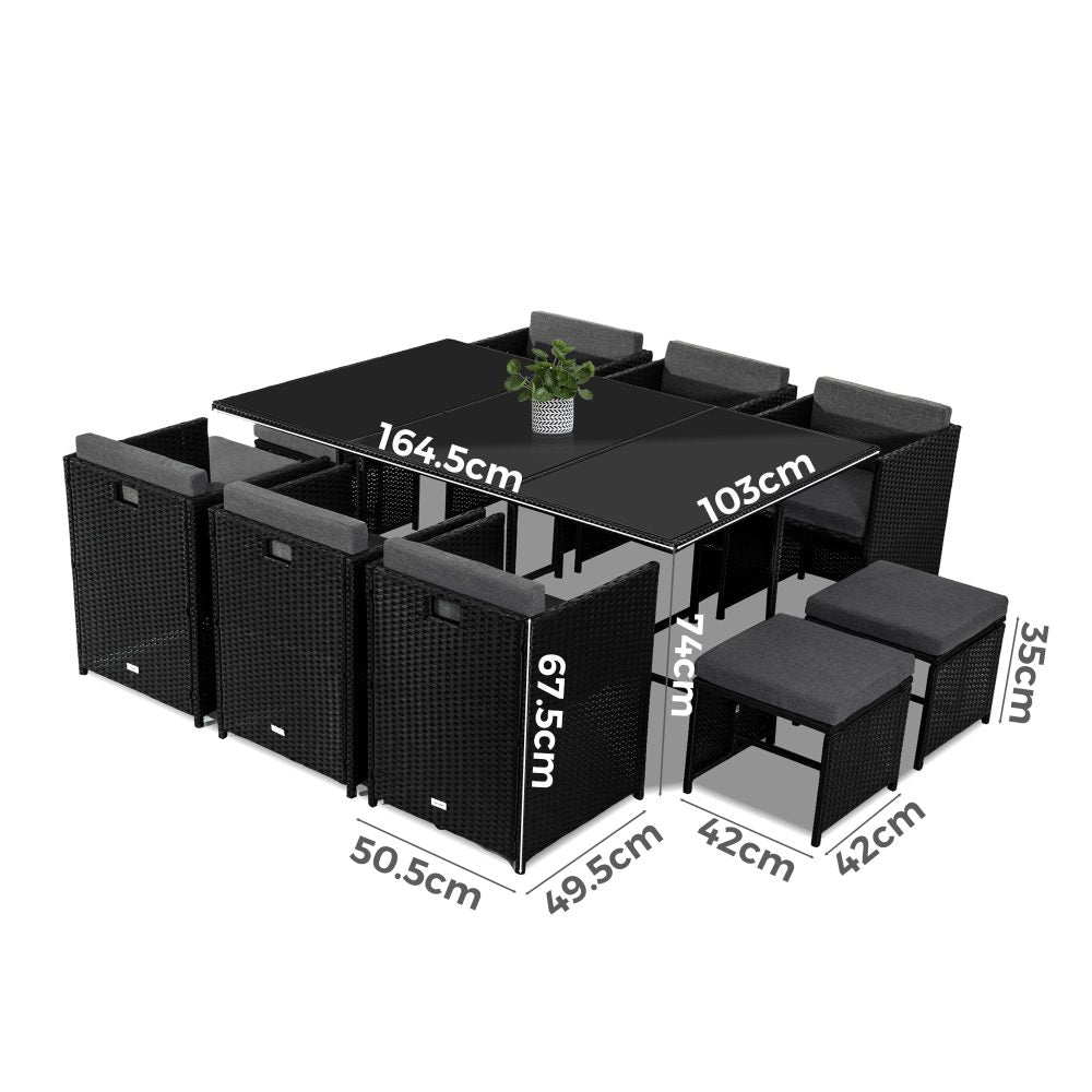 Bali 11 Piece Outdoor Dining Set – Black