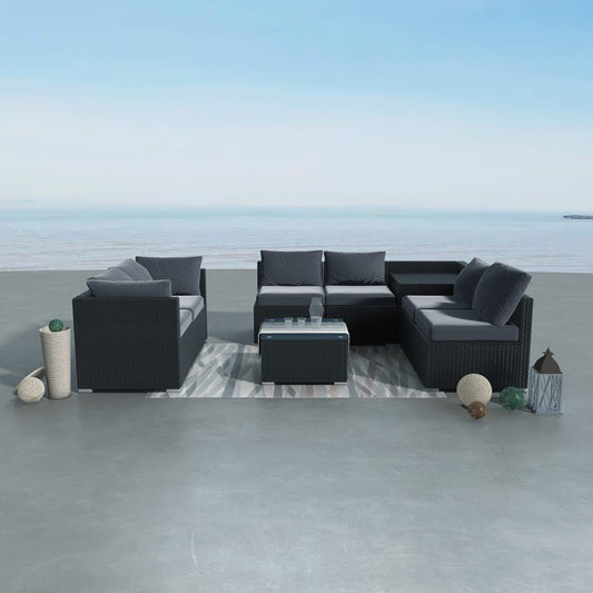 8PCS Outdoor Furniture Modular Lounge Sofa Lizard – Black