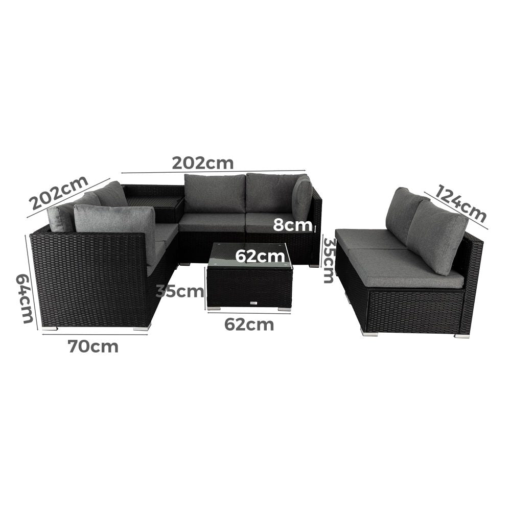 8PCS Outdoor Furniture Modular Lounge Sofa Lizard – Black