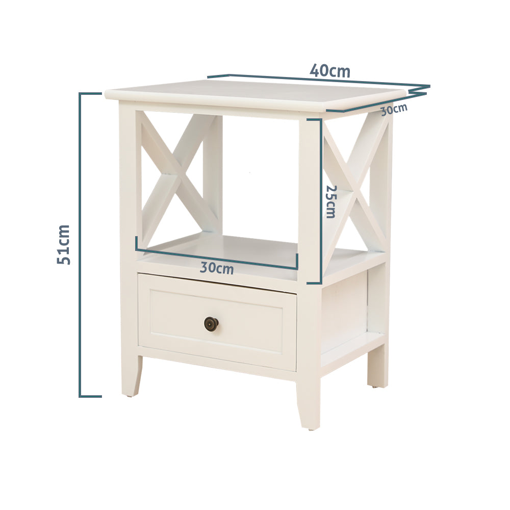 2-tier Bedside Table with Storage Drawer 2 PC - Rustic White