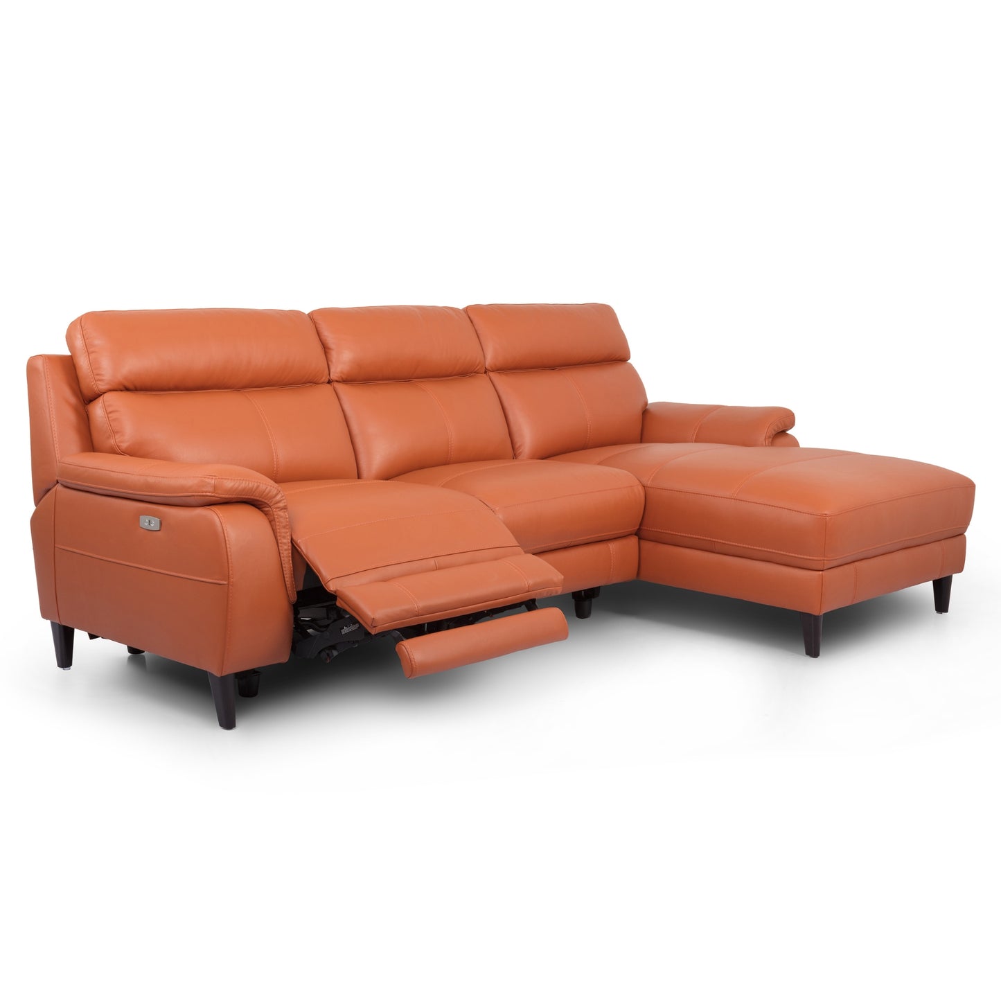 Ella 3 Seater Genuine Leather Sofa Lounge Electric Powered Recliner RHF Chaise Tan