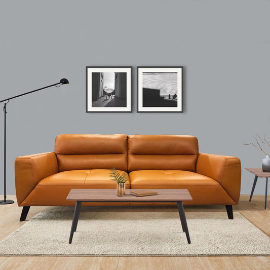 Downy Genuine Leather Sofa 2 Seater Upholstered Lounge Couch - Tangerine