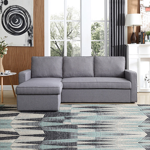 3 Seater Sofa Bed with pull Out Storage Corner Chaise Lounge Set in Grey Fabric