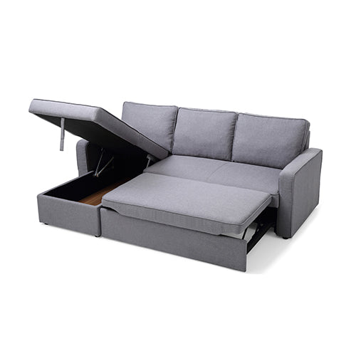 3 Seater Sofa Bed with pull Out Storage Corner Chaise Lounge Set in Grey Fabric