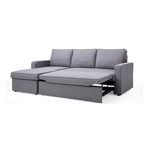 3 Seater Sofa Bed with pull Out Storage Corner Chaise Lounge Set in Grey Fabric