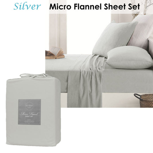 Ardor Micro Flannel Sheet Set Silver Queen