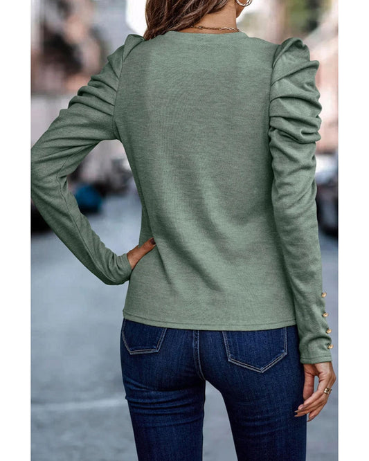 Azura Exchange Buttoned Puff Long Sleeve Sheath Top - M