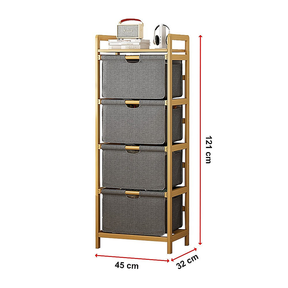 Bamboo Shelf with Storage Hamper - Wooden Bamboo Removable Bags