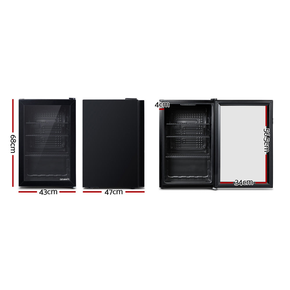 Devanti Bar Fridge Glass Door Mini Fridges Countertop Refrigerator Black 70L