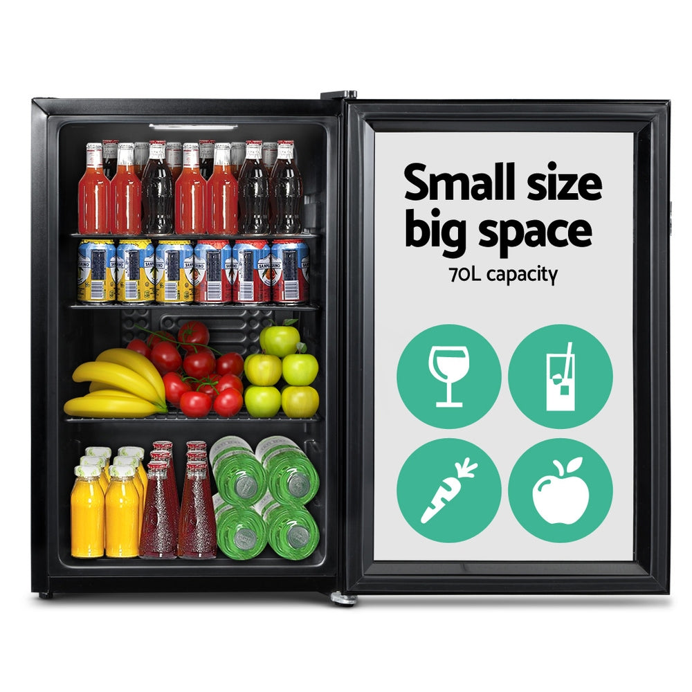 Devanti Bar Fridge Glass Door Mini Fridges Countertop Refrigerator Black 70L