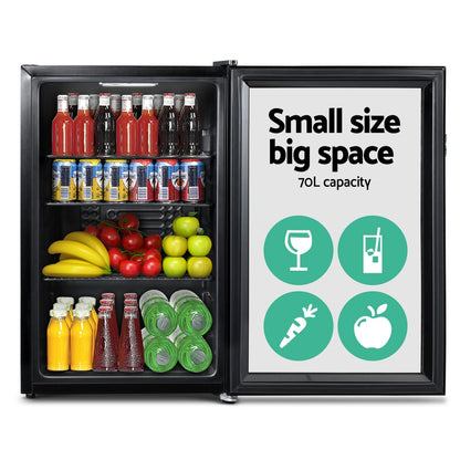 Devanti Bar Fridge Glass Door Mini Fridges Countertop Refrigerator Black 70L